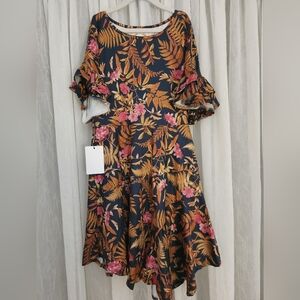 Mia Joy Charming Navy/Tan Floral Midi Girl's Dress, Size 8, NWT